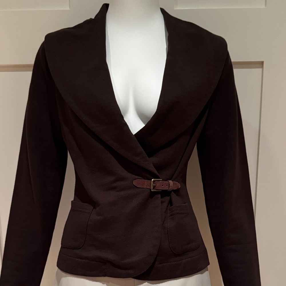 RALPH LAUREN JEANS CO. BROWN COTTON JACKET WITH LEATHER BUCKLE SIDE CLOSE SZ XS
